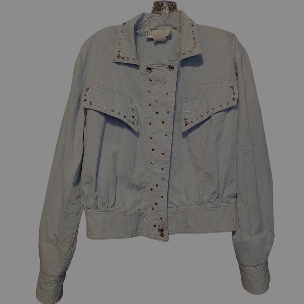 Vintage Shacket Shirt Jacket dFrank Light Blue Silver Studs Made USA Tag Size 12